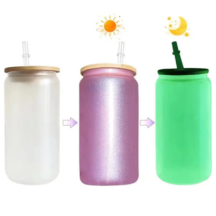 Hot Sale Custom Eco-Friendly Double Glass Water Bottles Tumbler Straw Cap 12oz 16oz 20oz Many Colors Luminous Cold Change Back