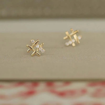 Simple Fashion 14K Gold Plated Pure 925 Sterling Silver Geometric Crystal Zircon Stud Earrings for Women Girls