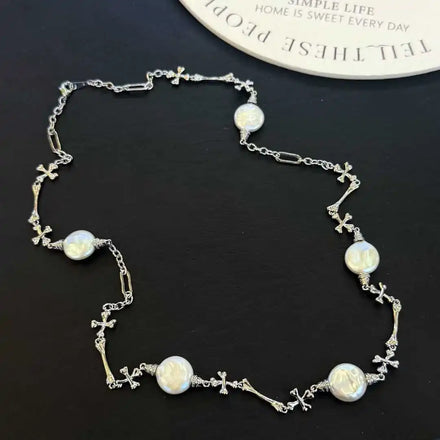 55cm International Style Cro Heart Button Sweater Chain AAAA Grade Platinum Plated Luxury Baroque Freshwater Pearl Necklace 12mm