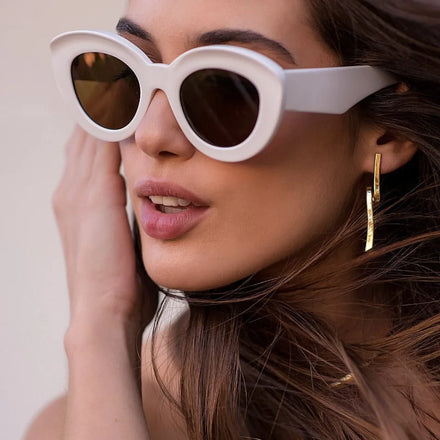 DL Vintage Oversized Cat Eye Sunglasses Women Men White Candy Color Oval Personality Stripe 2023