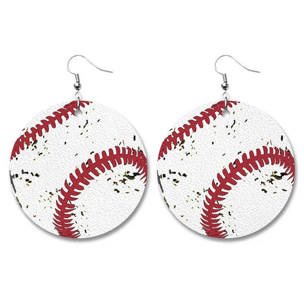Sport Round Waterdrop Heart Basketball Soccer Football Baseball Softball Volleyball Pu Leather Earrings