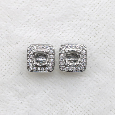 Sterling Silver 4*4mm Semi Mount Stud Earrings Empty Support Blank Claws Setting S925 Base Without Center Stone for DIY Inlay