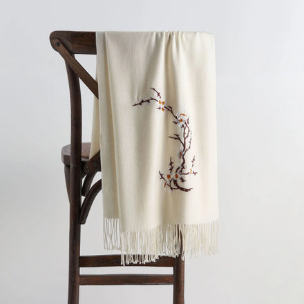 Fashion Women Soft Wool Pashmina Shawls Flower Embroidery Imitate Cashmere Scarf
