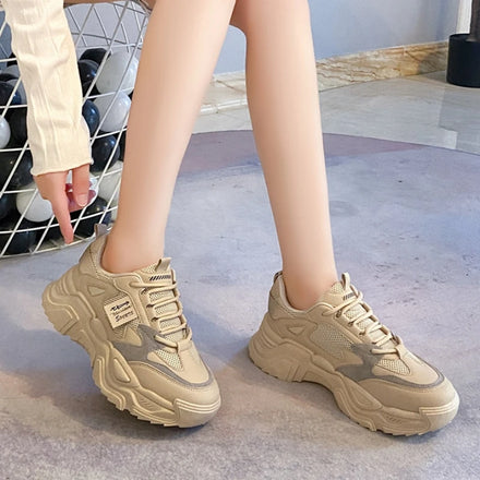 Autumn New Fashion Dad Shoes Korean Versatile Casual Sneakers Thick Soled Elevated Casual Shoes Women
