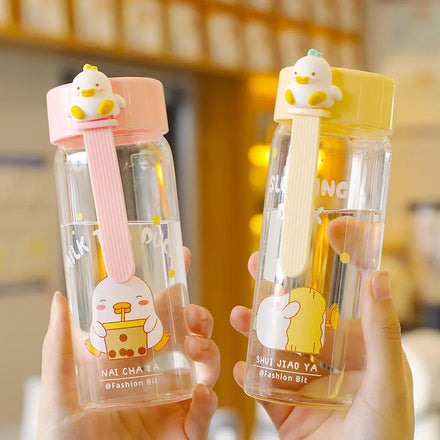 2024 Cute Duck Doll Clear Borosilicate Logo Printing Sutdent School Gift Water Bottle for Travel Water Bottles