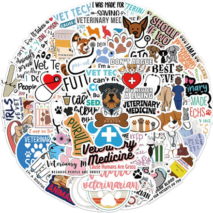 Cartoon-Style 50pcs Waterproof Vinyl Veterinary Stickers for Laptop for Pharmacist Druggist Chemist Water Bottle Use