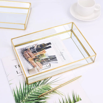 Mirror Decorative Tray Glass Vanity Tray for Jewelry Cosmetics Perfume Retro Vintage Organizer Tray for Dresser Bathroom Tray