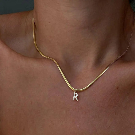A-Z 18k Real Gold Plated Necklace Jewelry Hip Hop Zircon Letters Pendant Snake Choker Necklace for Women