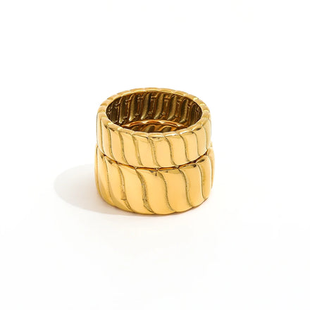 Fenny Stainless Steel Non Tarnish Fashion Chunky Pattern Band Ring Trendy for Couples 18K Gold Plated Wholesale Jewelry