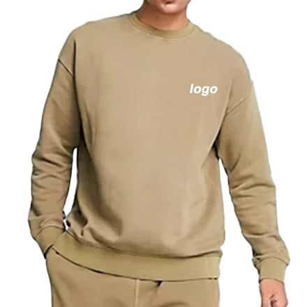 Custom Men Embroidered Sweatshirt Vintage Pullover Oversize Tan Brown 100% Cotton Sweatshirt Men