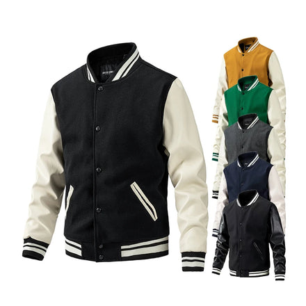 Wholesale Custom Logo Baseball Jacket Plus Polyester Quilted Lining Wool Shell PU Leather Sleeve Varsity Jackets