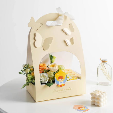 New Butterfly Mother's Day Recyclable Paperboard Cake Flower Box with Handle Screen Printing Customizable Size Food Grade Salad