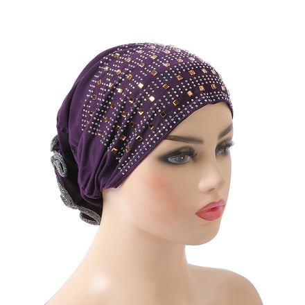Muslim Women Hijab Under Scarf Rhinestone Turban Back Flower Hair Loss Chemo Cap Islam Headscarf Arab Bonnet Underscarf Hat