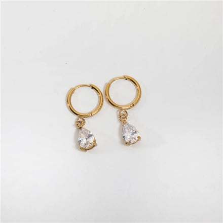 Fenny Light Luxury Water Drop Zirconia Pendant Hoop Earring Trend for Party Wholesale Stainless Steel Ladies Jewelry