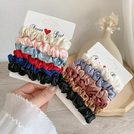 Scrunchies 6pcs/set Imitated Silk Satinties Small French Thin Scrunchies for Girls