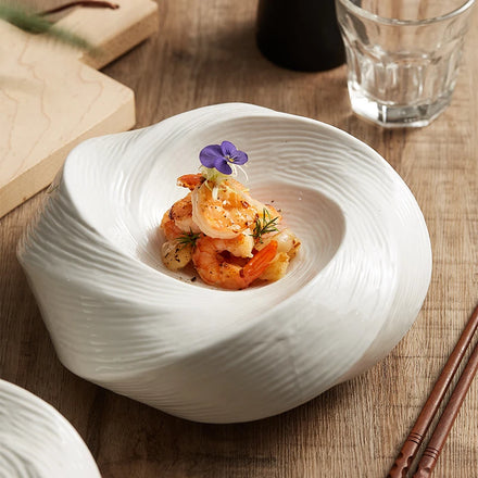 White Ceramic Dinner Plate Soup Pasta Spaghetti Sweet Dessert Fruit Cold Dish Kitchen Restaurant Serving Plate Hotel Dinnerware