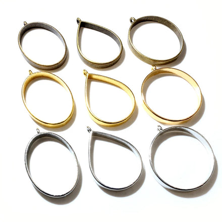 10pcs Oval/Round/Drop Border Mold Geometric Hollow Metal Frame Bezel Epoxy Resin Pendant Tray for DIY Jewelry Making Accessories