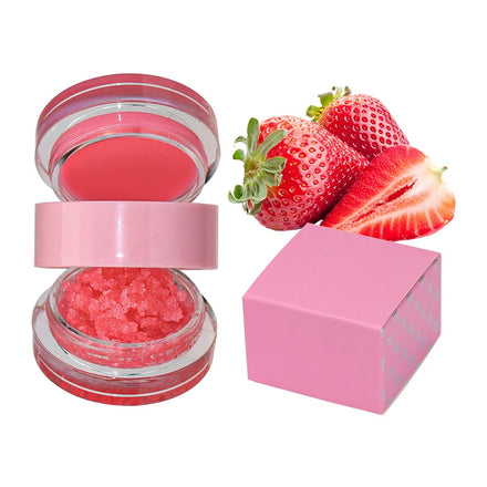 2 in 1 Wholesale Private Label Pink Lipbalm Vegan Lipscrub Organic Exfoliator Strawberry Lip Scrub and Lip Balm