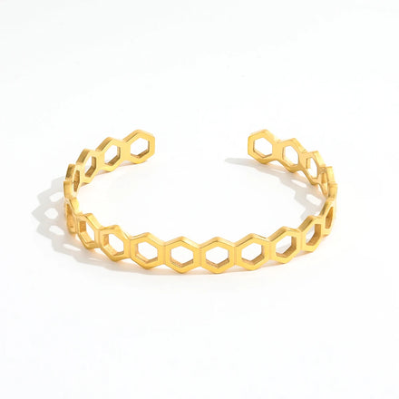 Fenny Fashion Versatile Hollow Hexagonal Honeycomb Cuff Bracelet Permanent Jewelry Stainless Steel Jewelry Wholesale
