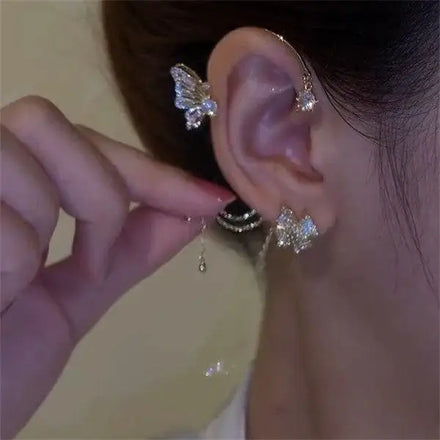 Hot Selling Bling Rhinestone Ear Clip Earrings Women Girls Flower Butterfly Tassel Non Piercing Cuff Clip Wrap Earrings