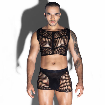 Men's Black Transparent Nylon Sexy Fishnet Bodystocking for Men Sexy Underwear