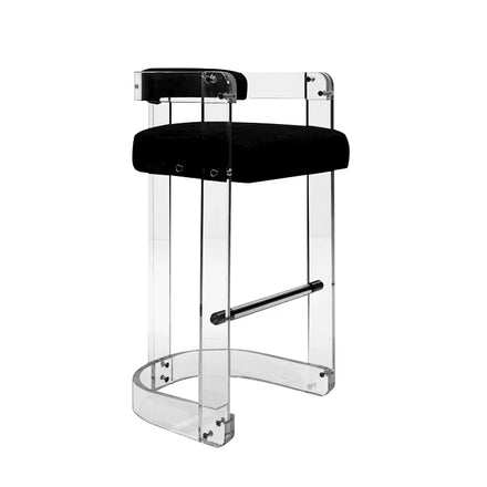 Modern Stainless Steel High Bar Stool Commercial Furniture with Acrylic Foot Brace and Velvet Seat New Design Bar Chair