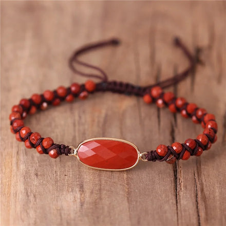 Popular Natural Stone Charm Red Jasper String Braided Strand Bracelets Friendship Wrap Bracelet Femme Women Jewelry Wholesale
