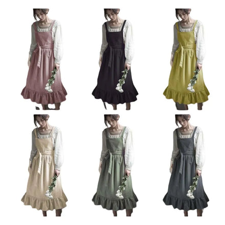 Ruffled Apron Manufacturer French Pastoral Flower Artist Art Cotton and Hemp Retro Apron Kitchen Baking Nordic Solid Color