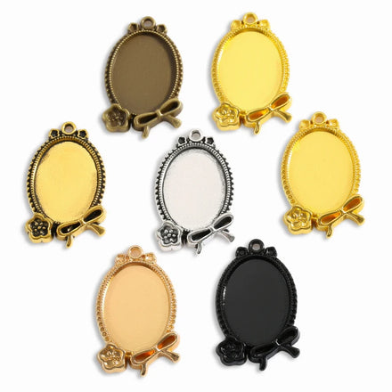 Necklace Pendant Setting Cabochon Base Tray Bezel Blank Fit 25*18mm Flower Bow Oval Cabochon Jewelry Making C17