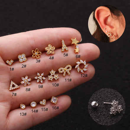 Cartilage Earring Pendientes Mujer Stainless Steel Ear Stud Piercing Earring for Women Flower Star Tassel Dangle Tragus