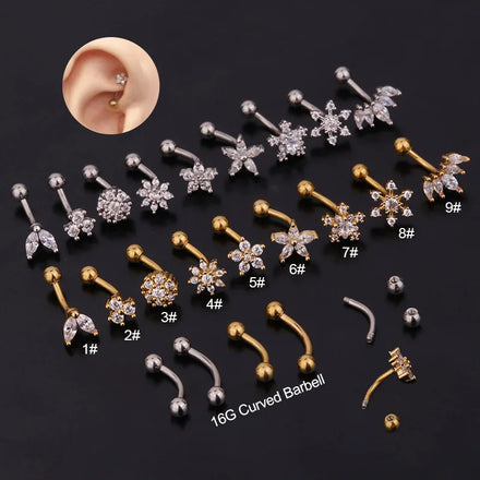 Cartilage Earring Conch Rook Tragus Stud Ear Piercing Jewelry Star Flower Crown Cz Ear Studs Helix Piercing