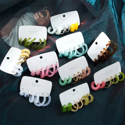 VKME Fashion Trend Jewelry Transparent Acrylic Bohemian Colorful Drop Earrings Set for Women