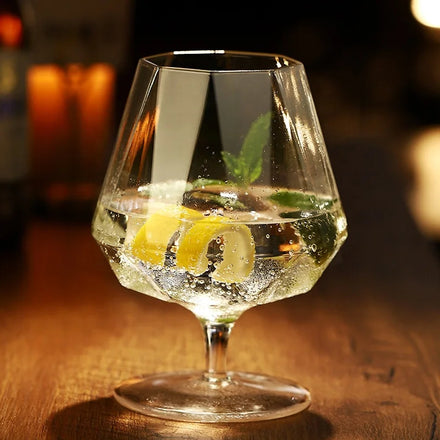 Gift Wholesale 480ML Geometric Octagonal Rhombus Diamond Shaped Short Feet Drinking Unique Cocktail Glass