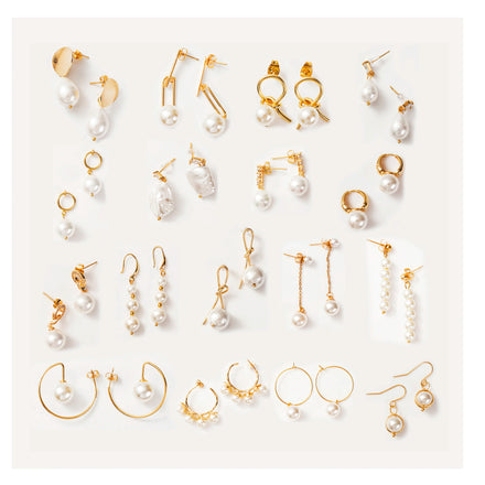 Women 18K Gold Plated Stainless Steel Fine Jewelry Dangle Drop Real Natural Baroque Freshwater Fresh Water Hoop Pearl Earrings