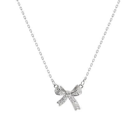 Fashion Necklace Statement Jewelry 925 Sterling Silver Women Luxury Bow Necklace Design Diamond Necklace for Women