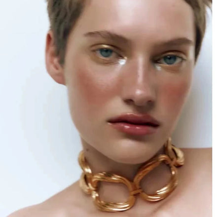 Kaimei Top ZA Retro Hip Hop Multi-layer Stripe Groove Oval Chains Bangle and Metal Choker Necklace for Woman