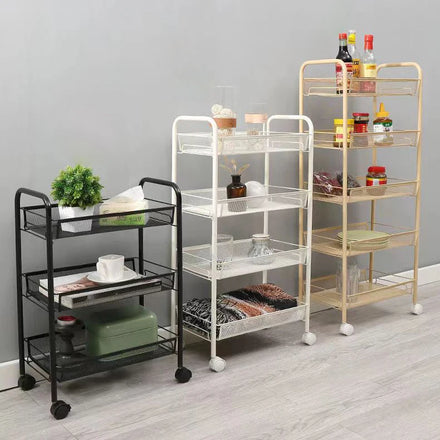 Multi-function Rotating Rack 4tier pink Metal Utility Rolling Cart Storage Bathroom Shelf Mobile Kitchen Organizer Trolley Cart