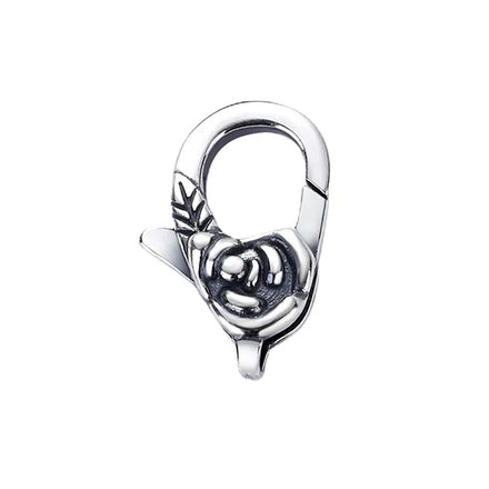 Oxidized Sterling Silver Rose Floral Lobster Clasp Romantic Flower Jewelry Findings for Bracelet