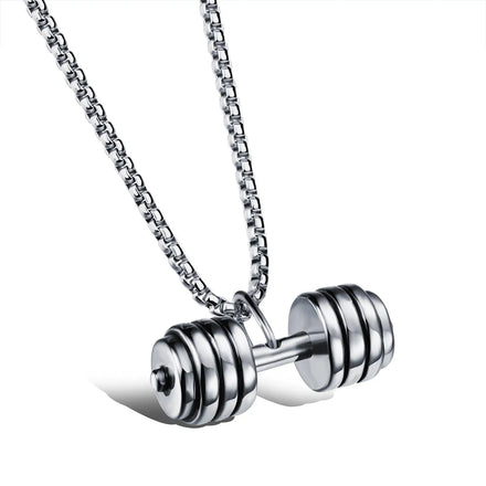 Men's Stainless Steel Dumbbell Pendant Necklace with Cross Chain 18K Gold Plated Gift
