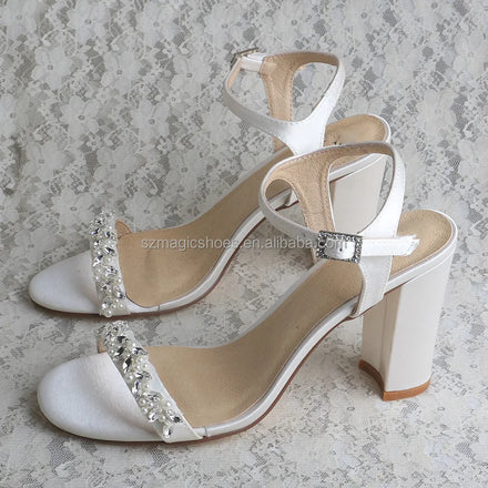 Customized Ladies Sandals for Wedding High Chunky Heel 9CM