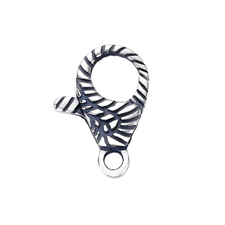 Oxidized Sterling Silver Patterned Lobster Clasp Feather Texture Closure Oval Findings Lock for Fashion Necklace Bracelet