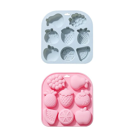New BPA Free Easy Release Cute Designs 8 Different Fruit Shape Soap Chocolate Molds Silicone Fruit Ice Cube Trays