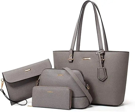 4-Piece Stylish Handbag Set - Tote Shoulder Satchel & Wallet - Versatile for Work Date & Party