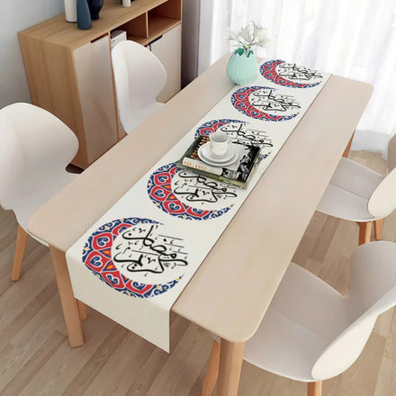 Eid Mubarak Golden Star Moon UV Printed Lantern Table Runner 33x180cm Liney Grinding Base Cloth for Ramadan Party Decorations
