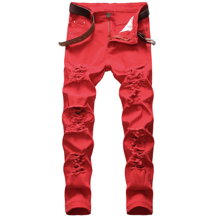 Men's High Hip Hop Utility Medium Washed Mid Waist Straight Breathable Cotton Jeans High Street for Spring