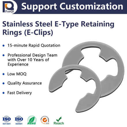 PANQI Stainless Steel Retaining Ring Washer E Ring Circlip for Shafts Water Treatment Model DP808 with Plain Zinc Finish