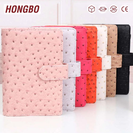 Ins FB TK Hot White Black Orange Nude Pink 6 Ring A6 Ostrich Leather Budget Binder for Money Cash Organizer & Life Planner