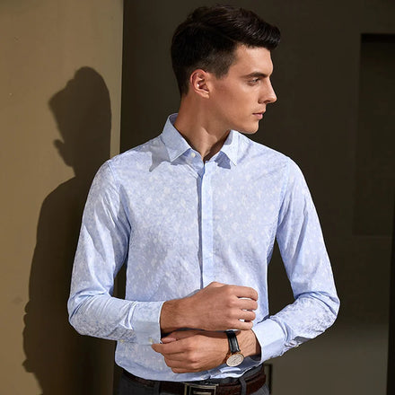 Men's Elastic Shirt Men's Long Sleeved Shirt Korean Trend Handsome Slim Casual Iron Free Elastic Shirt