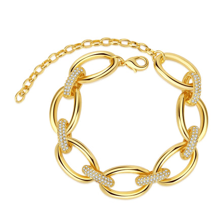 New Hot Selling Fashion Ladies Heart 18K Gold & Platinum Plated 24cm Unique Design Zircon Hip Hop Bangle Wedding Jewelry