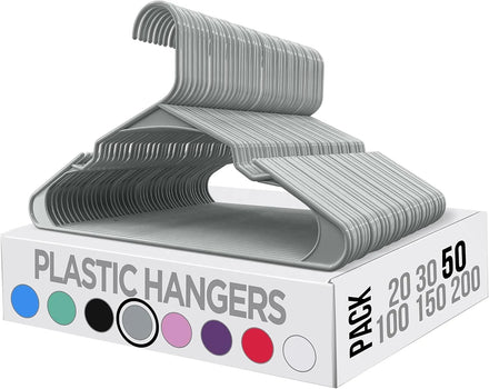 Plastic Hangers 50 Pack Clothes Hanger Durable Strong Closet Organizers Storage Coat Hangers & Accessories - Notched Hanger